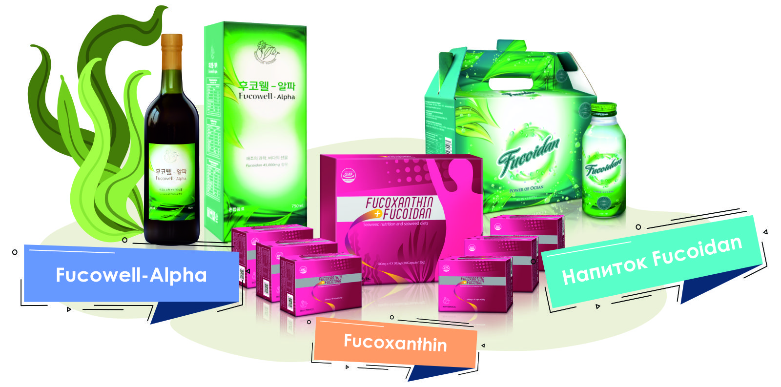 Продукты с фукоиданом Fucowell-Alpha, Fucoxanthin + Fucoidan, Напиток Fucoidan