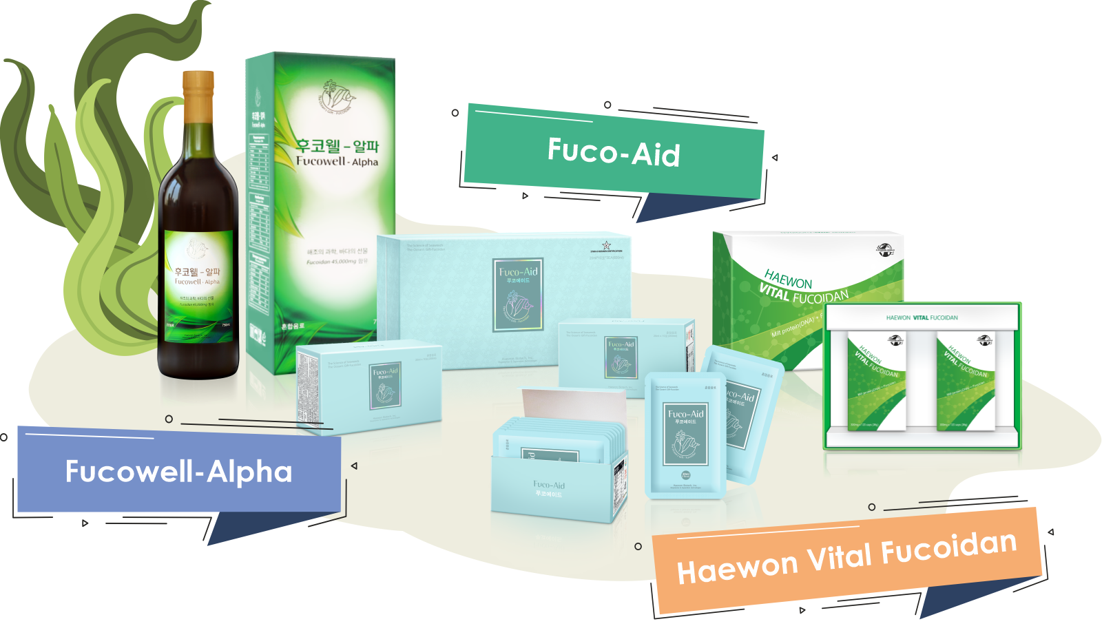Продукты с фукоиданом Fucowell-Alpha, Haewon Vital Fucoidan, Fuco-Aid